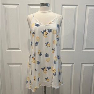 Peach Love California White Dress with Blue and Yellow Tropical Print